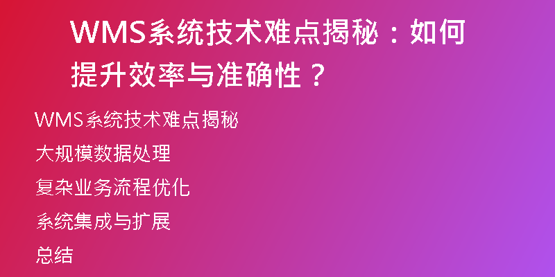WMS系统技术难点揭秘：如何提升效率与准确性？