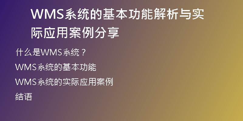WMS系统的基本功能解析与实际应用案例分享