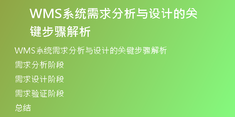 WMS系统需求分析与设计的关键步骤解析