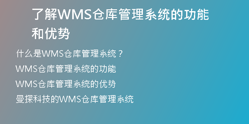 了解WMS仓库管理系统的功能和优势