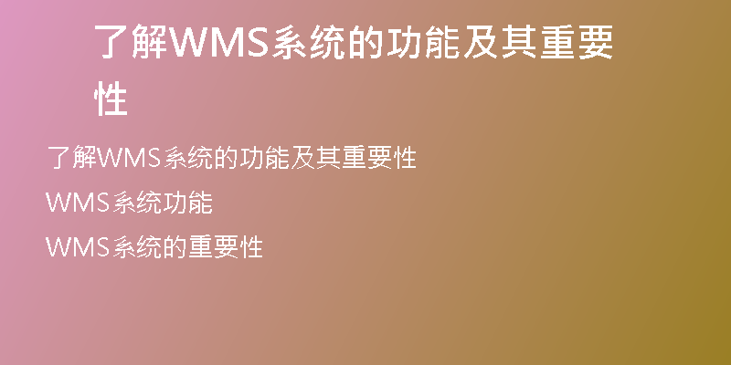 了解WMS系统的功能及其重要性