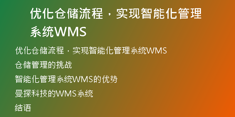 优化仓储流程，实现智能化管理系统WMS