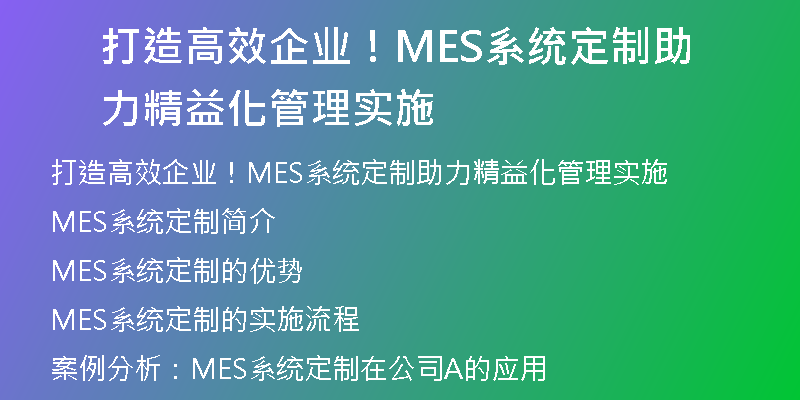 打造高效企业！MES系统定制助力精益化管理实施