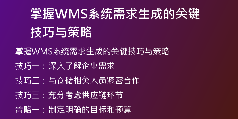 掌握WMS系统需求生成的关键技巧与策略