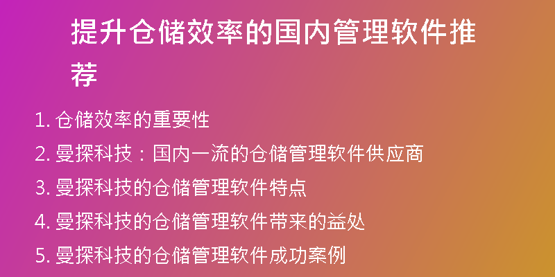 提升仓储效率的国内管理软件推荐