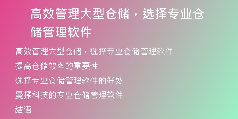高效管理大型仓储，选择专业仓储管理软件