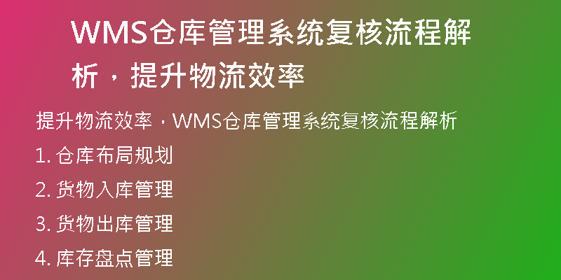 WMS仓库管理系统复核流程解析，提升物流效率
