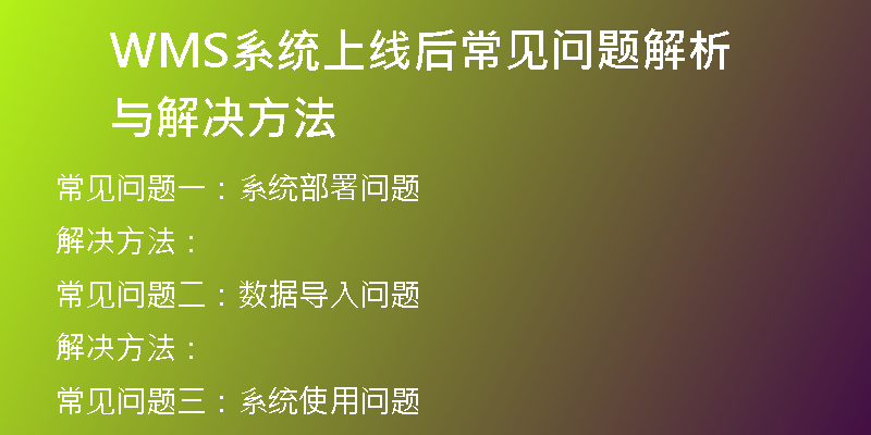 WMS系统上线后常见问题解析与解决方法