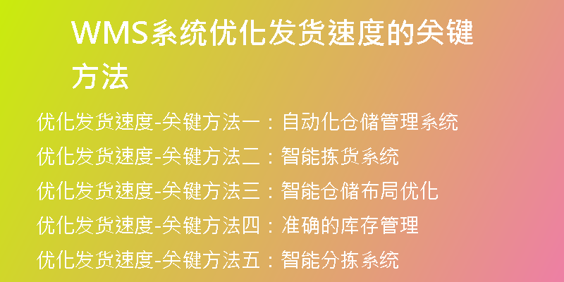 WMS系统优化发货速度的关键方法