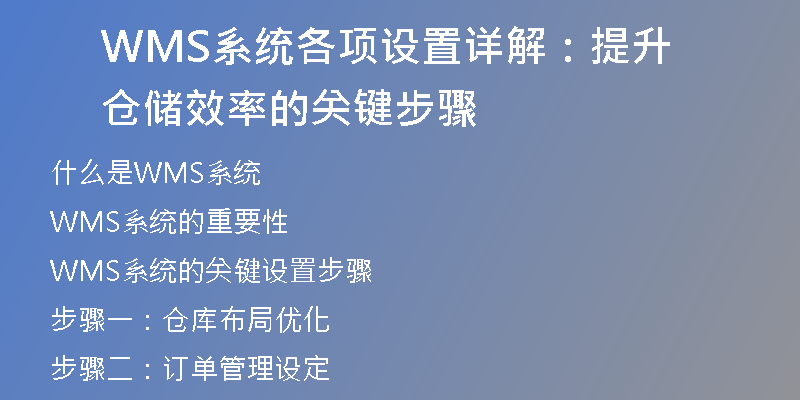 WMS系统各项设置详解：提升仓储效率的关键步骤
