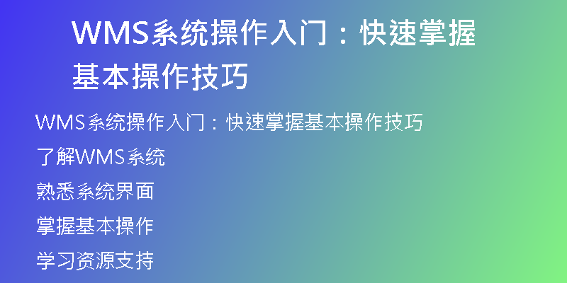 WMS系统操作入门：快速掌握基本操作技巧
