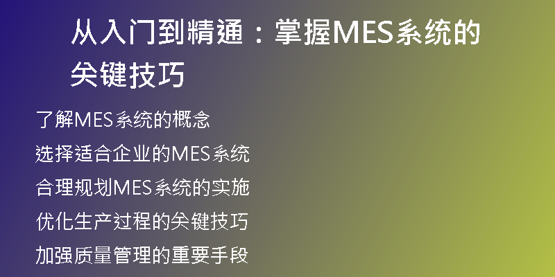 从入门到精通：掌握MES系统的关键技巧