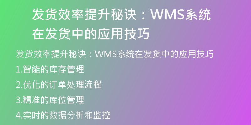 发货效率提升秘诀：WMS系统在发货中的应用技巧