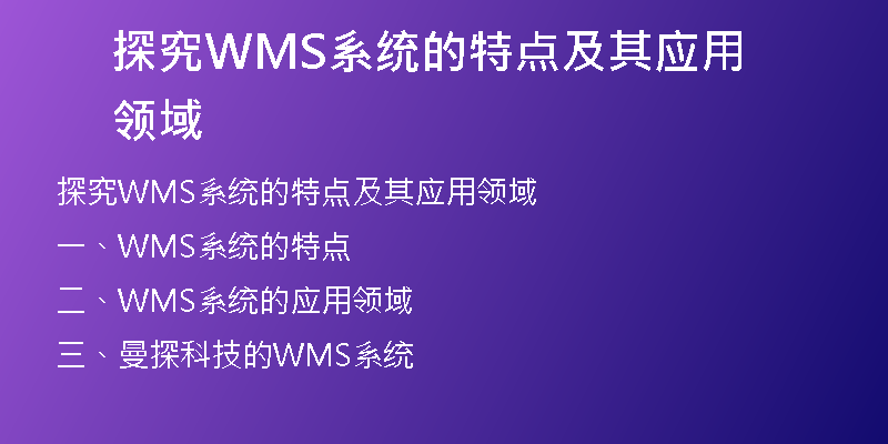 探究WMS系统的特点及其应用领域