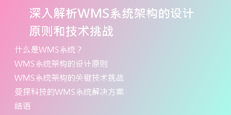 深入解析WMS系统架构的设计原则和技术挑战