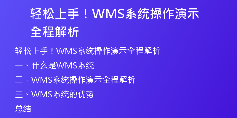 轻松上手！WMS系统操作演示全程解析